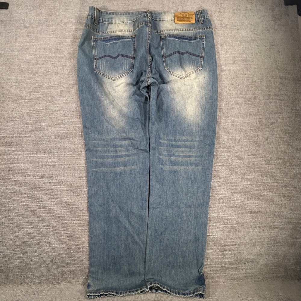 Qimu The Fashion Jeans Mens 37x29 Blue Distressed Ripped Straight Leg Denim Good
